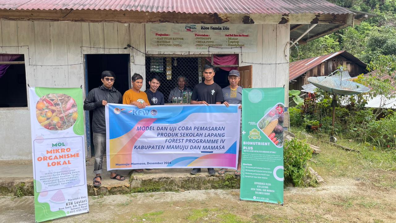 Forest farmers of KTH Lestari with their organic products in Taora, Mamasa